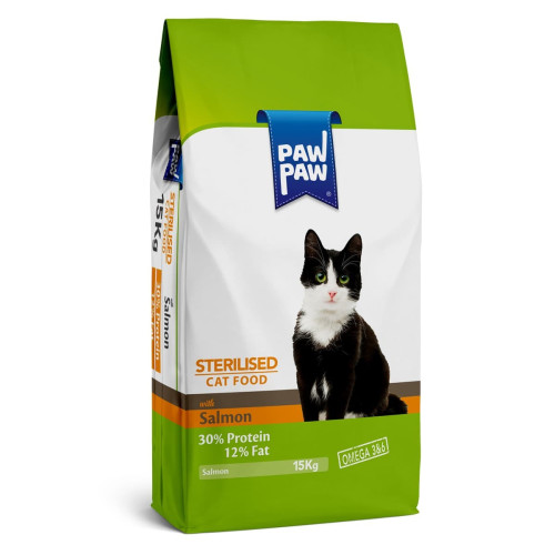 Pawpaw 15kg Ξηρά Τροφή για Στειρωμένες Γάτες με Σολομό