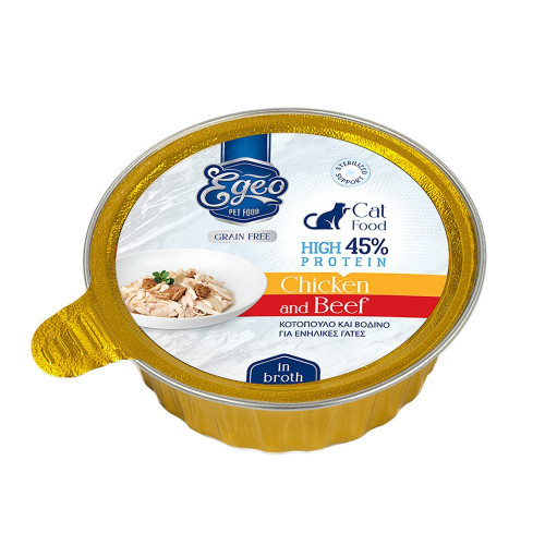 EGEO ADULT CAT HIGH PROTEIN ΜΕ ΚΟΤΟΠΟΥΛΟ-ΒΟΔΙΝΟ ΣΕ ΖΩΜΟ 80gr