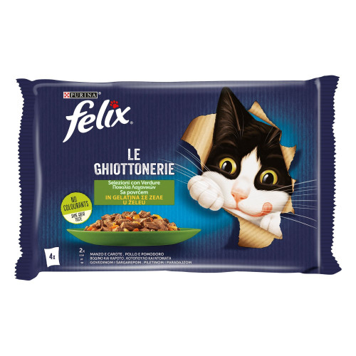 Purina Felix Βοδινό-Kαρότα και Κοτόπουλο-Ντομάτα 4x85g 