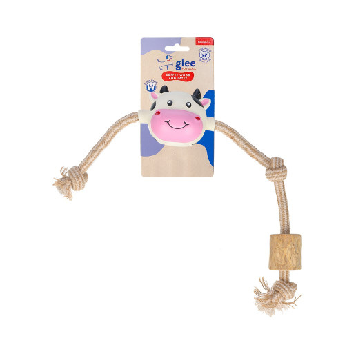 GLEE ΠΑΙΧΝΙΔΙ ΣΚΥΛΟΥ COW KNOTTED ROPE WITH COFFEE WOOD 33cm GLEE ΠΑΙΧΝΙΔΙ ΣΚΥΛΟΥ COW KNOTTED ROPE WITH COFFEE WOOD 33cm