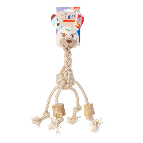 GLEE ΠΑΙΧΝΙΔΙ ΣΚΥΛΟΥ LAMA BALL ROPE WITH COFFEE WOOD 38cm GLEE ΠΑΙΧΝΙΔΙ ΣΚΥΛΟΥ LAMA BALL ROPE WITH COFFEE WOOD 38cm