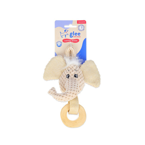 GLEE ΠΑΙΧΝΙΔΙ ΣΚΥΛΟΥ PUPPY ELEPHANT WITH COFFEE WOOD RING 15cm. GLEE ΠΑΙΧΝΙΔΙ ΣΚΥΛΟΥ PUPPY ELEPHANT WITH COFFEE WOOD RING 15cm.