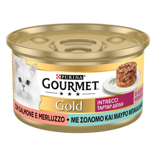Purina Gourmet Gold Ταρτάρ με Σολομό και  Μαύρο Μπακαλιάρο 85gr