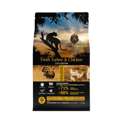 Ambrosia Grain Free Cat-Kitten Turkey-Chicken 1.5kg