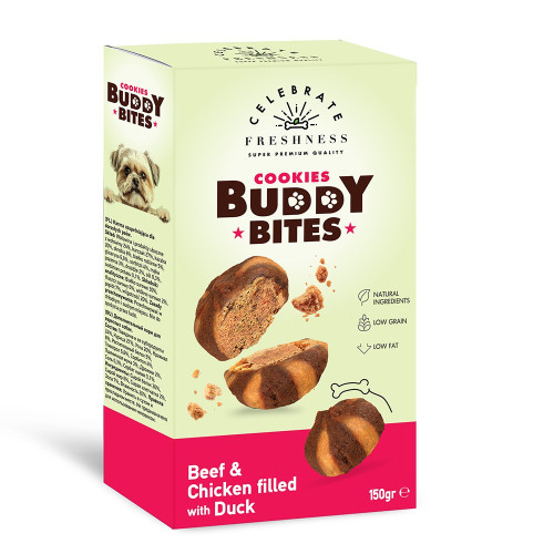 Λιχουδιά Celebrate Cookies Buddy Bites Beef And Chicken Cookie Filled With Duck 150gr Λιχουδιά Celebrate Cookies Buddy Bites Beef And Chicken Cookie Filled With Duck 150gr