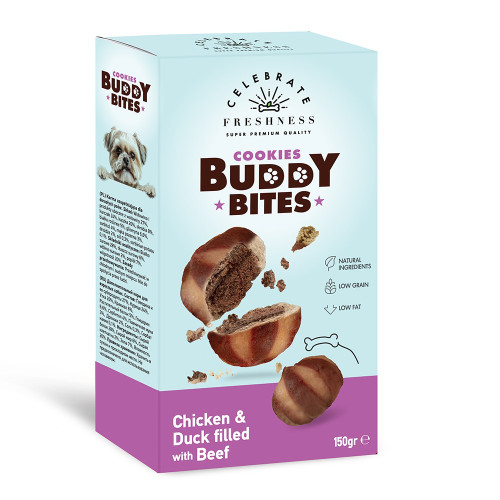 Λιχουδιά Celebrate Cookies Buddy Bites Chicken-Duck Cookies with Beef 150gr Λιχουδιά Celebrate Cookies Buddy Bites Chicken-Duck Cookies with Beef 150gr