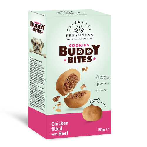 Λιχουδιά Celebrate Cookies Buddy Bites Chicken Filled With Beef 150gr Λιχουδιά Celebrate Cookies Buddy Bites Chicken Filled With Beef 150gr