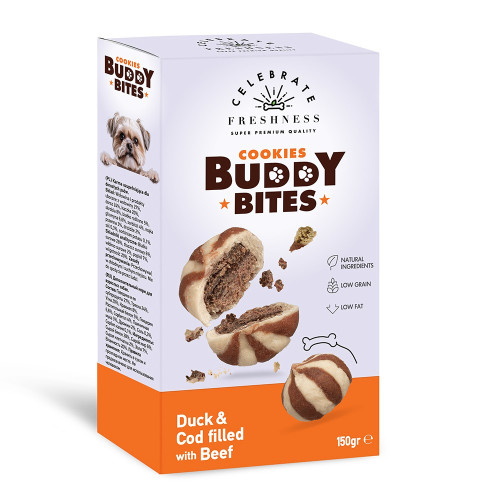 Λιχουδιά Celebrate Cookies Buddy Bites Duck And Cod Filled With Beef 150gr Λιχουδιά Celebrate Cookies Buddy Bites Duck And Cod Filled With Beef 150gr