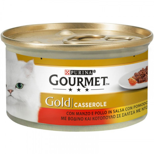 Purina Gourmet Gold Κομματάκια σε σάλτσα Casserole Βοδινό & Κοτόπουλο 85gr