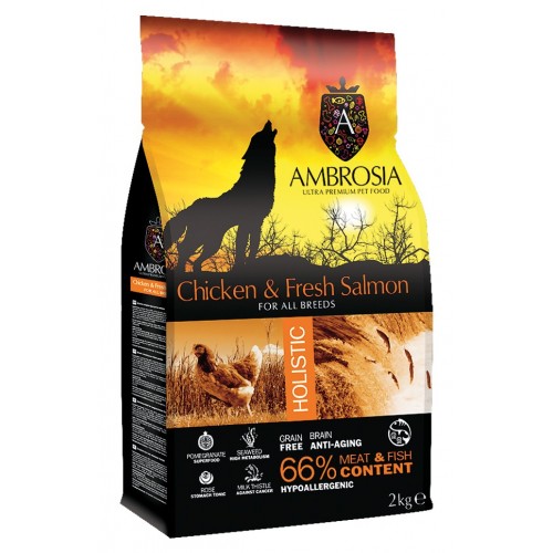 Ambrosia Grain-Free Dog Adult Chicken-Fresh Salmon 2kg