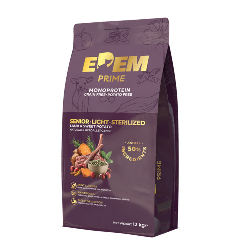Edem Prime Grain Free Senior Light Sterilised Monoprotein Lamb 12kg Edem Prime Grain Free Senior Light Sterilised Monoprotein Lamb 12kg