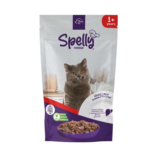 Spelly Premium Jelly Grain Free για Ενήλικες Γάτες με Συκώτι Κοτόπουλου 85gr