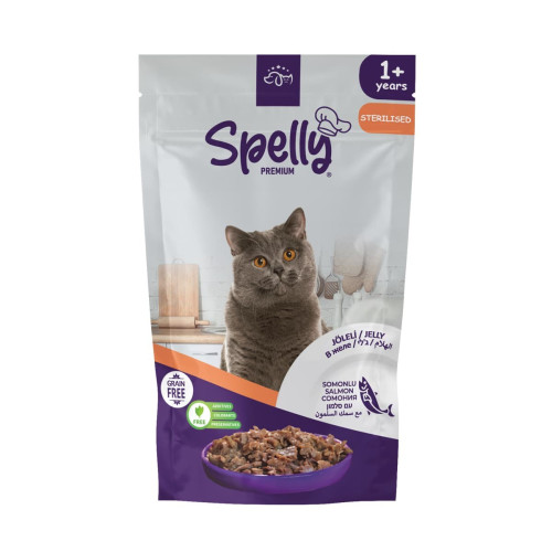 Spelly Premium Jelly Grain Free για Στειρωμένες Γάτες με Σολομό 85gr